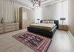 Mid-Century Modern Gunmetal Gray Oriental Rug in a Bedroom, urb1489