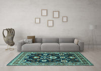 Machine Washable Oriental Turquoise Industrial Rug, wshurb1489turq