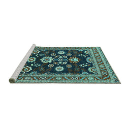 Sideview of Machine Washable Oriental Turquoise Industrial Area Rugs, wshurb1489turq