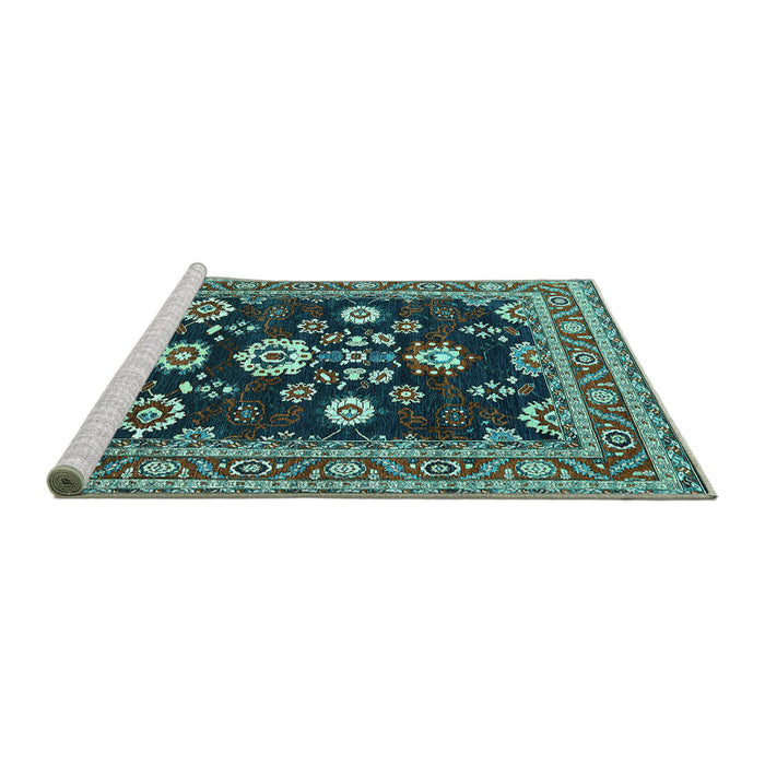 Sideview of Machine Washable Oriental Turquoise Industrial Area Rugs, wshurb1489turq