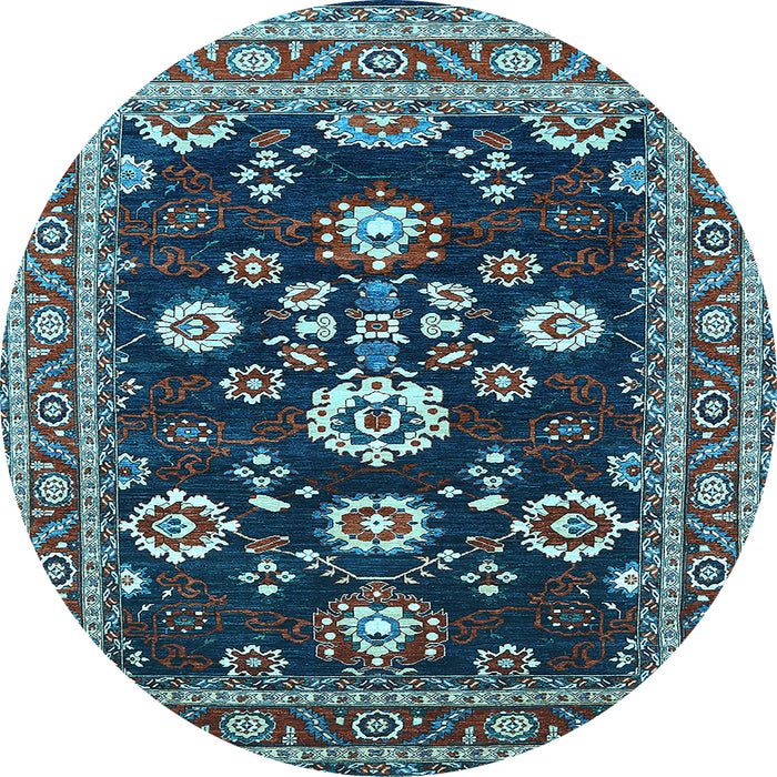 Round Machine Washable Oriental Light Blue Industrial Rug, wshurb1489lblu