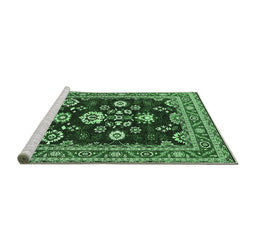 Sideview of Machine Washable Oriental Emerald Green Industrial Area Rugs, wshurb1489emgrn