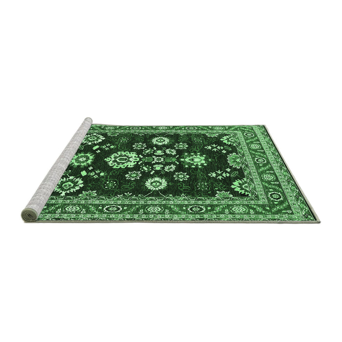 Sideview of Machine Washable Oriental Emerald Green Industrial Area Rugs, wshurb1489emgrn