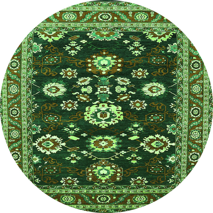 Round Machine Washable Oriental Green Industrial Area Rugs, wshurb1489grn