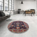 Round Machine Washable Industrial Modern Gunmetal Gray Rug in a Office, wshurb1489