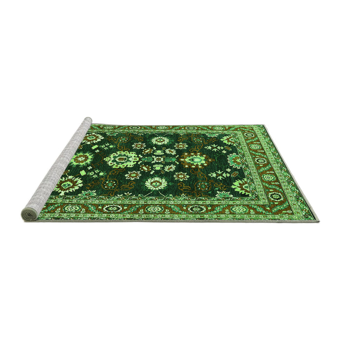 Sideview of Machine Washable Oriental Green Industrial Area Rugs, wshurb1489grn