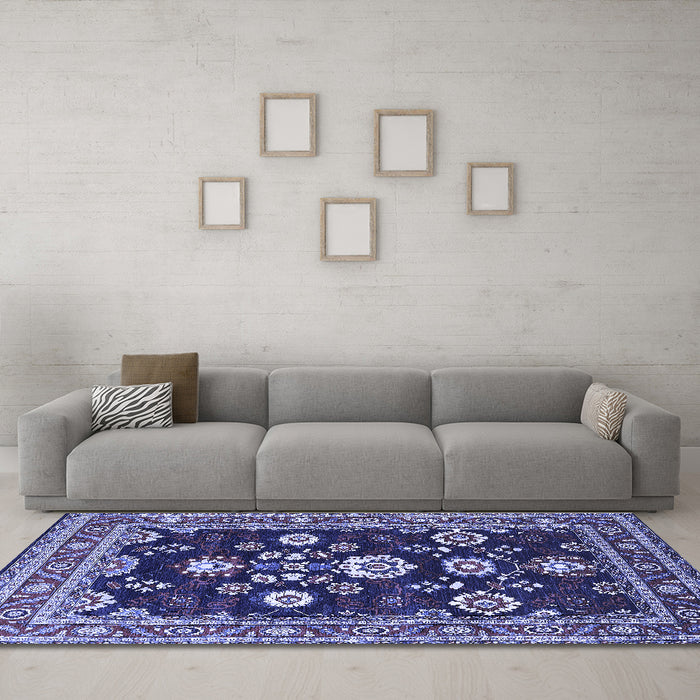 Machine Washable Oriental Blue Industrial Rug in a Living Room, wshurb1489blu
