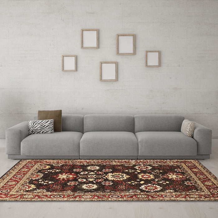 Machine Washable Oriental Brown Industrial Rug in a Living Room,, wshurb1489brn