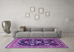Machine Washable Oriental Purple Industrial Area Rugs in a Living Room, wshurb1489pur