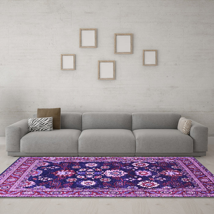 Machine Washable Oriental Purple Industrial Area Rugs in a Living Room, wshurb1489pur