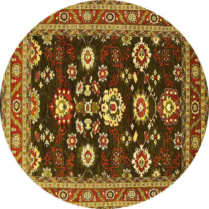 Round Machine Washable Oriental Yellow Industrial Rug, wshurb1489yw