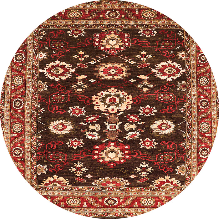 Round Machine Washable Oriental Orange Industrial Area Rugs, wshurb1489org