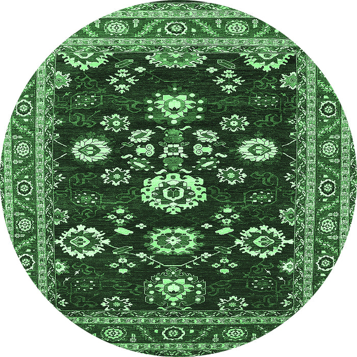 Round Oriental Emerald Green Industrial Rug, urb1489emgrn