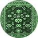 Round Oriental Emerald Green Industrial Rug, urb1489emgrn