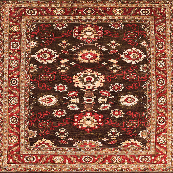 Square Machine Washable Oriental Orange Industrial Area Rugs, wshurb1489org