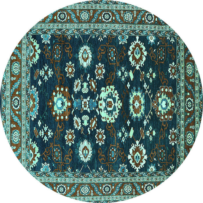 Round Oriental Turquoise Industrial Rug, urb1489turq
