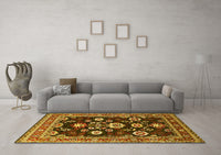 Machine Washable Oriental Yellow Industrial Rug, wshurb1489yw