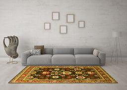 Machine Washable Oriental Yellow Industrial Rug in a Living Room, wshurb1489yw