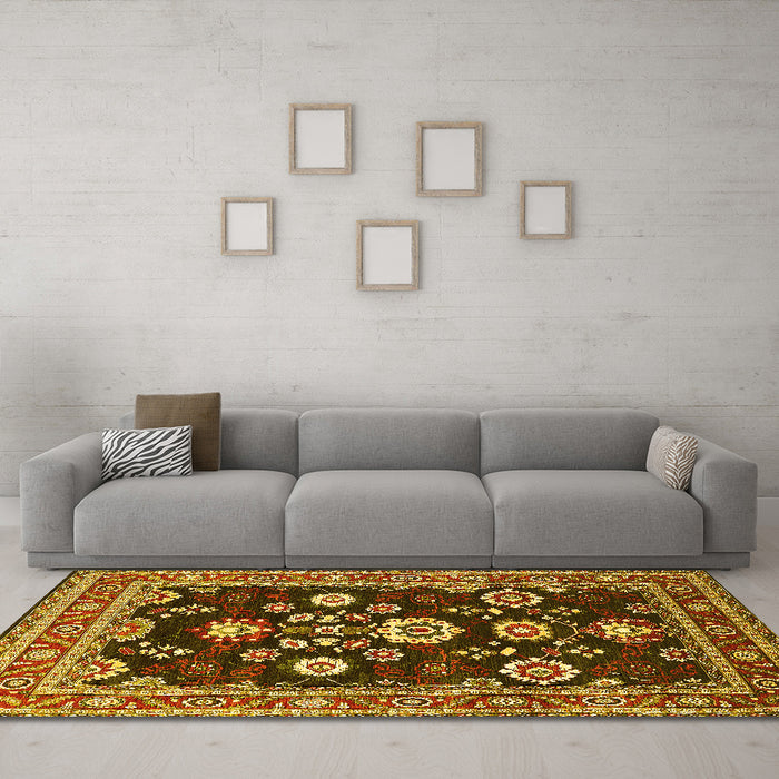 Machine Washable Oriental Yellow Industrial Rug in a Living Room, wshurb1489yw