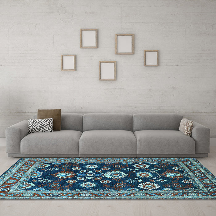 Machine Washable Oriental Light Blue Industrial Rug in a Living Room, wshurb1489lblu