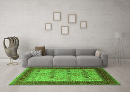 Machine Washable Oriental Green Industrial Area Rugs in a Living Room,, wshurb1490grn