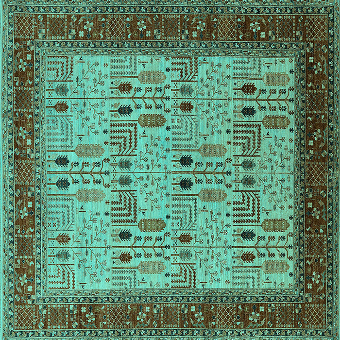 Square Oriental Turquoise Industrial Rug, urb1490turq
