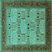 Square Oriental Turquoise Industrial Rug, urb1490turq