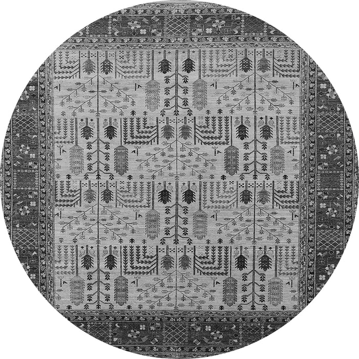 Round Machine Washable Oriental Gray Industrial Rug, wshurb1490gry