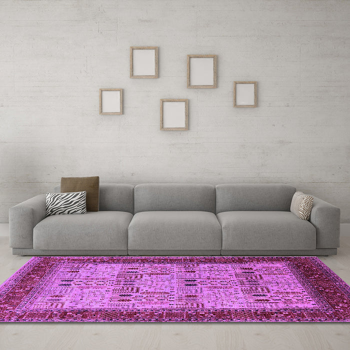 Machine Washable Oriental Purple Industrial Area Rugs in a Living Room, wshurb1490pur