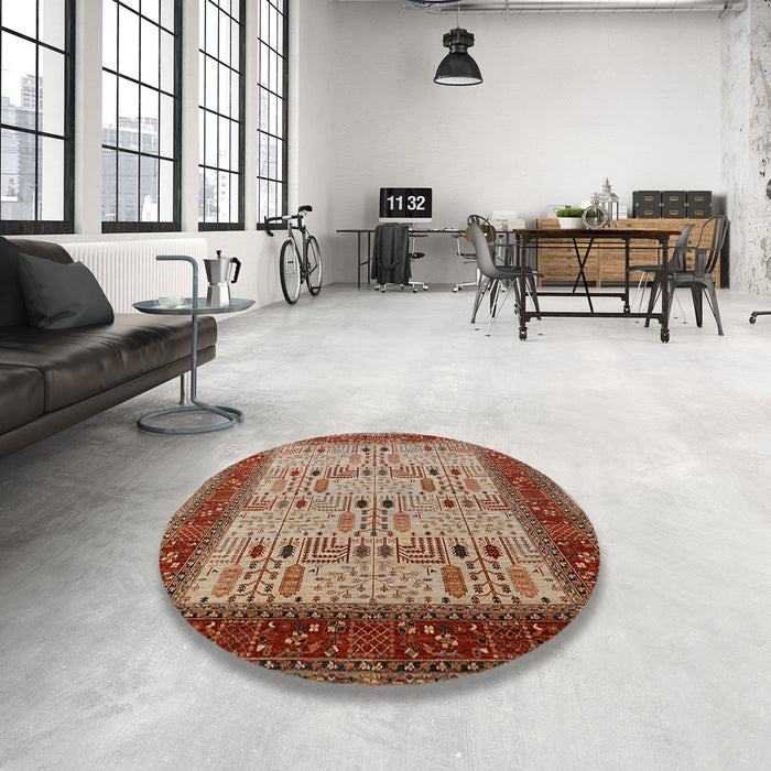 Round Machine Washable Industrial Modern Tomato Red Rug in a Office, wshurb1490