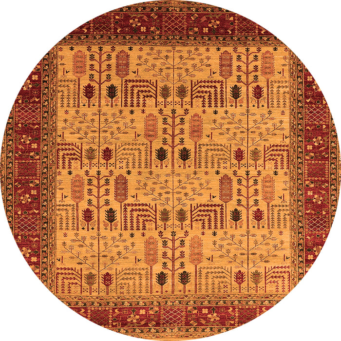 Round Machine Washable Oriental Orange Industrial Area Rugs, wshurb1490org