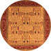 Round Machine Washable Oriental Orange Industrial Area Rugs, wshurb1490org