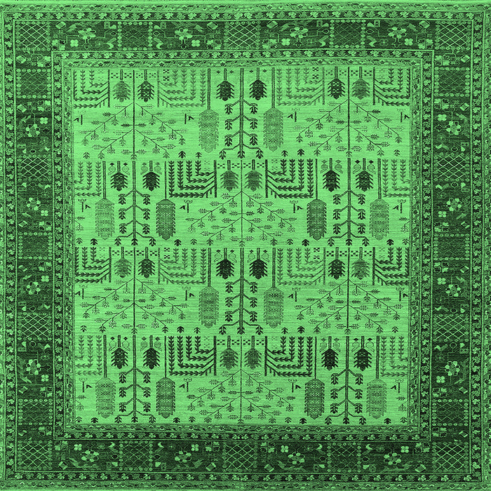 Square Machine Washable Oriental Emerald Green Industrial Area Rugs, wshurb1490emgrn
