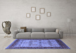 Machine Washable Oriental Blue Industrial Rug in a Living Room, wshurb1490blu