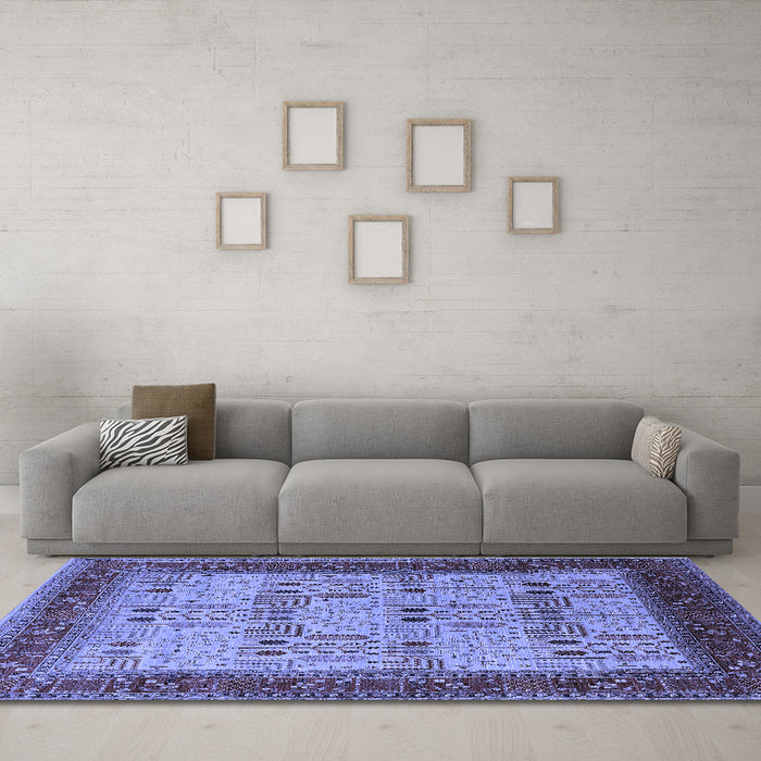 Machine Washable Oriental Blue Industrial Rug in a Living Room, wshurb1490blu
