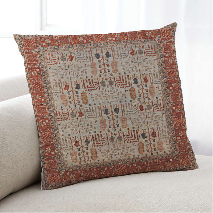 Lifestyle Image of Mid-Century Modern Urban Square Tomato Red Throw Pillow, 18 inch by 18 inch, pwurb1490