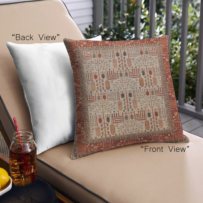 Front View of Mid-Century Modern Urban Square Tomato Red Throw Pillow, 18 inch by 18 inch, pwurb1490