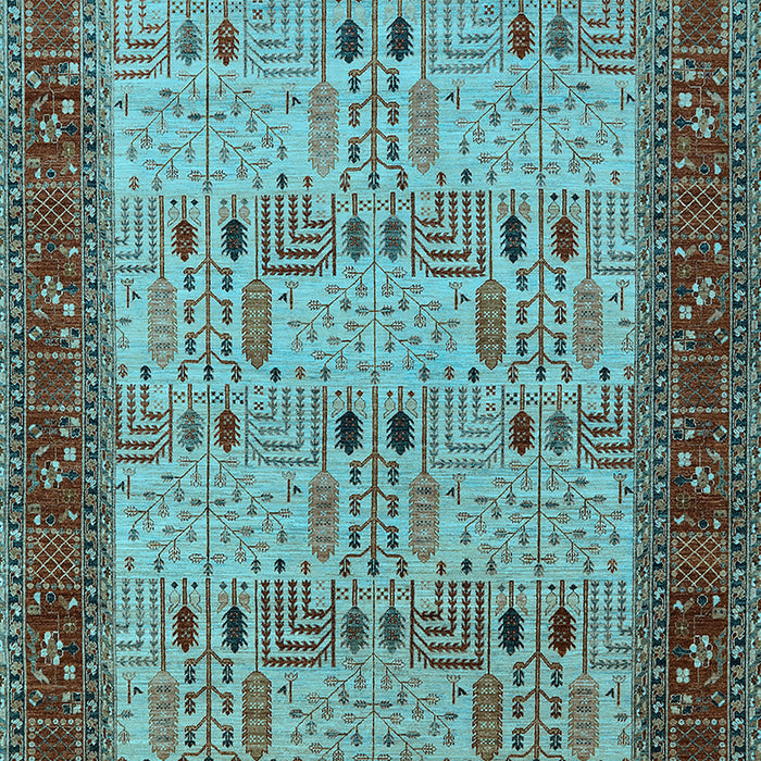 Machine Washable Oriental Light Blue Industrial Rug, wshurb1490lblu