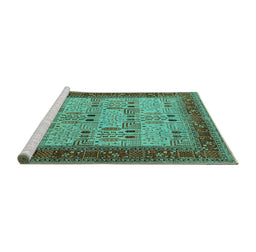 Sideview of Machine Washable Oriental Turquoise Industrial Area Rugs, wshurb1490turq