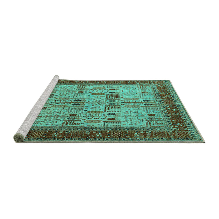 Sideview of Machine Washable Oriental Turquoise Industrial Area Rugs, wshurb1490turq