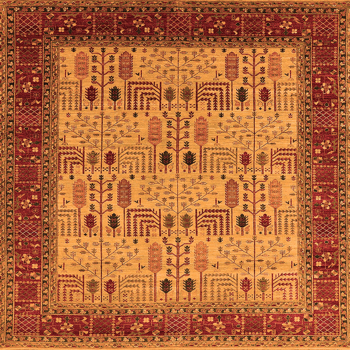 Square Machine Washable Oriental Orange Industrial Area Rugs, wshurb1490org