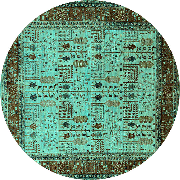 Round Machine Washable Oriental Turquoise Industrial Area Rugs, wshurb1490turq