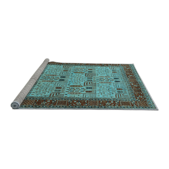Sideview of Machine Washable Oriental Light Blue Industrial Rug, wshurb1490lblu