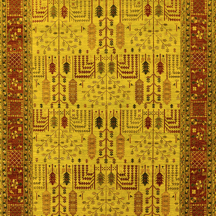 Machine Washable Oriental Yellow Industrial Rug, wshurb1490yw
