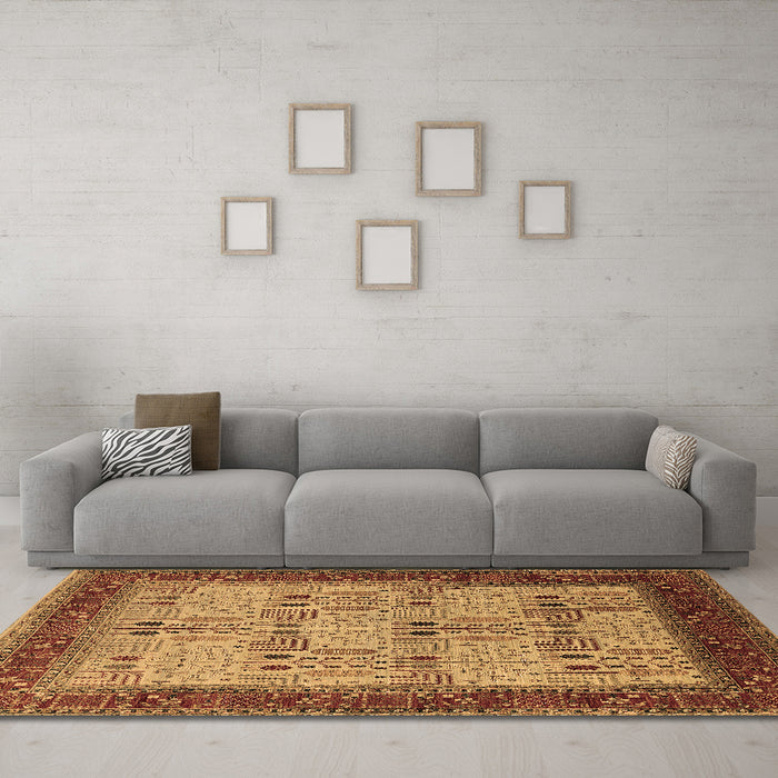 Machine Washable Oriental Brown Industrial Rug in a Living Room,, wshurb1490brn