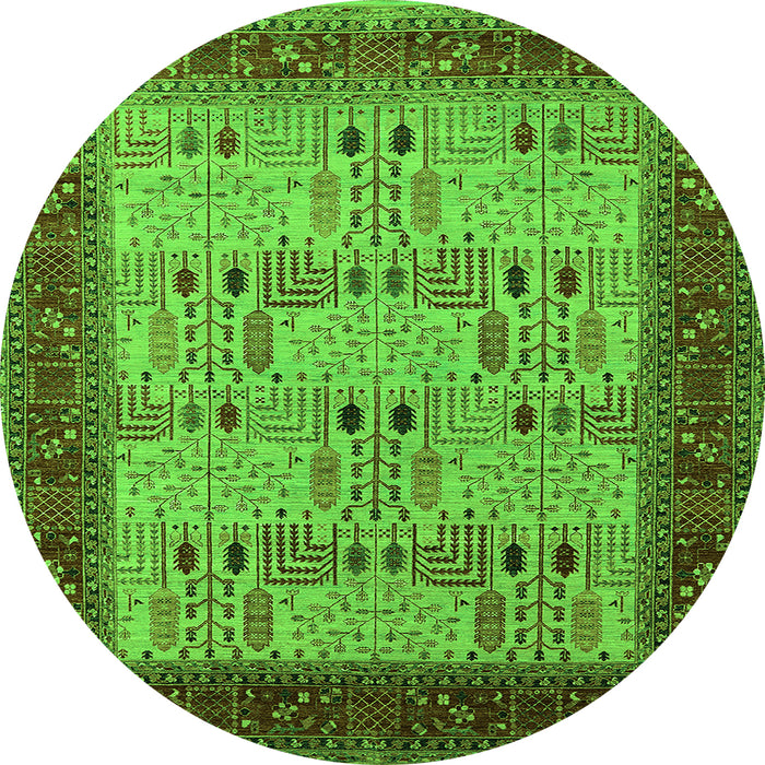 Round Oriental Green Industrial Rug, urb1490grn
