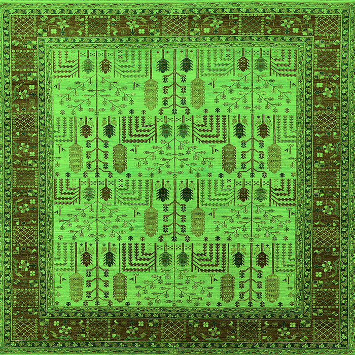 Square Machine Washable Oriental Green Industrial Area Rugs, wshurb1490grn