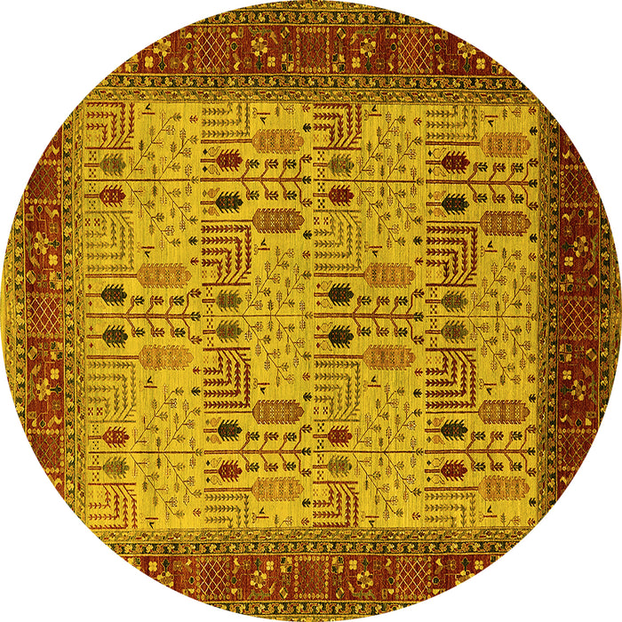 Round Machine Washable Oriental Yellow Industrial Rug, wshurb1490yw