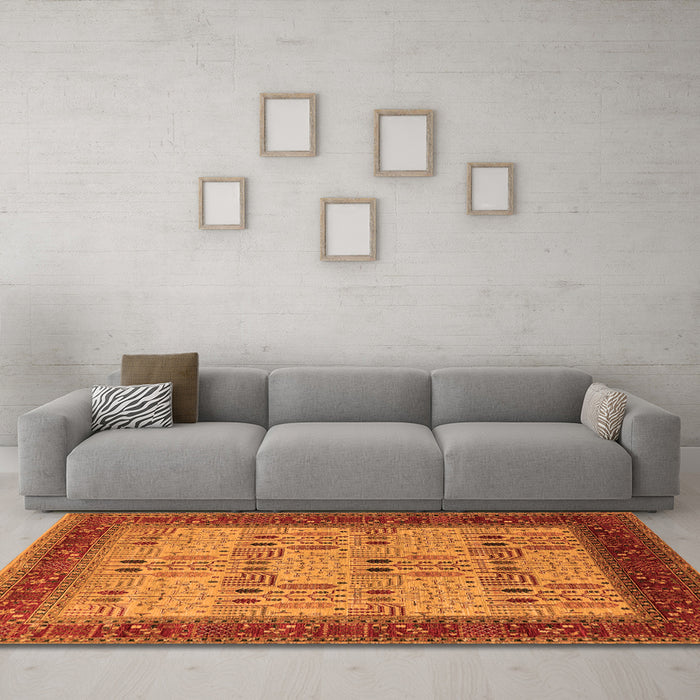 Machine Washable Oriental Orange Industrial Area Rugs in a Living Room, wshurb1490org