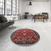Round Machine Washable Industrial Modern Cranberry Red Rug in a Office, wshurb1491